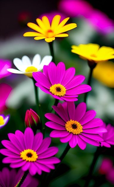 Un bouquet de fleurs roses et jaunes