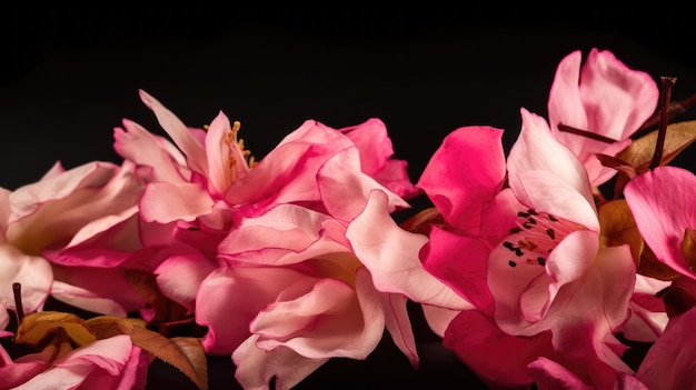 Un bouquet de fleurs roses avec le mot amour en bas