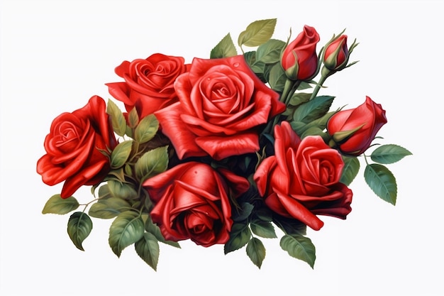 Bouquet de fleurs de roses rouges isolées sur un fond blanc AI générative