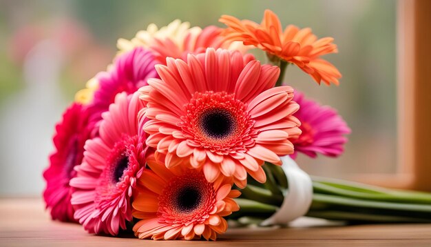 Photo un bouquet de fleurs avec un ruban blanc autour