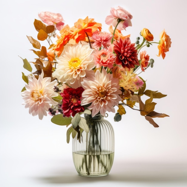 Bouquet de fleurs de saison dans un vase en verre vintage