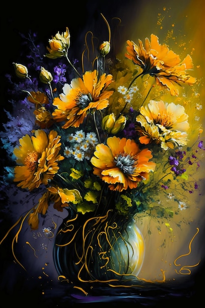 Bouquet de fleurs sauvages à l'aquarelle jaune.