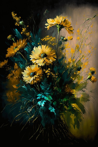 Bouquet de fleurs sauvages à l'aquarelle jaune.