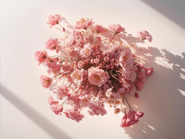 Bouquet de fleurs séchées roses avec une superposition d'ombre