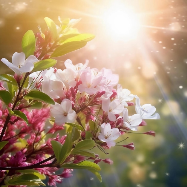 Un bouquet de fleurs avec un soleil qui brille derrière eux