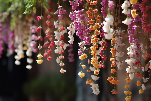 Un bouquet de fleurs suspendu à un plafond