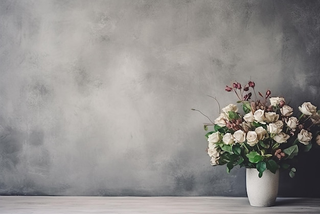 Un bouquet de fleurs sur une table sur fond neutre