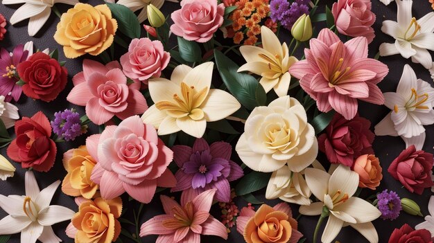 un bouquet de fleurs sur une table avec un fond noir