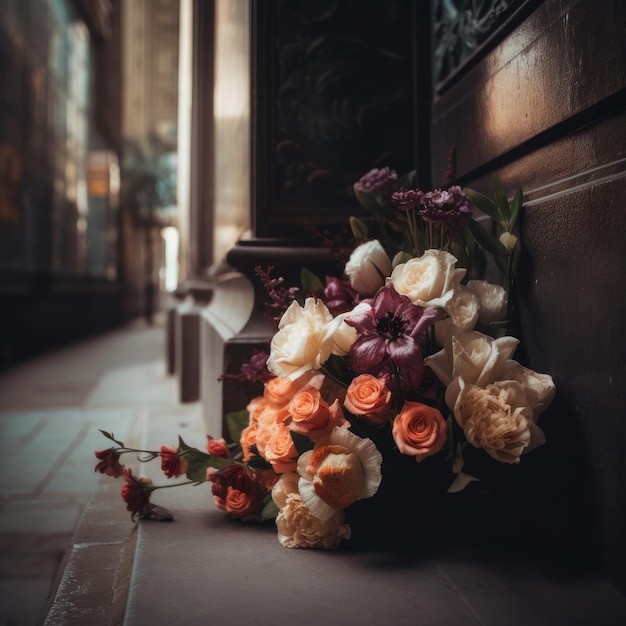 Bouquet de fleurs avec toile de fond de la ville