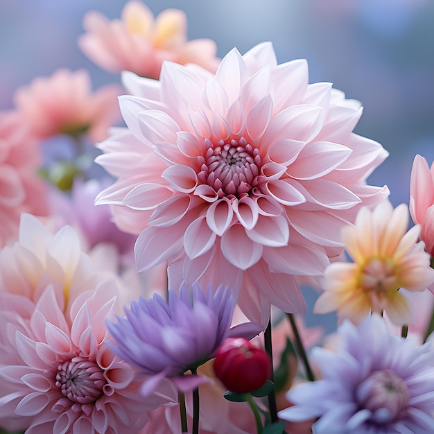 un bouquet de fleurs violettes avec un centre rose.