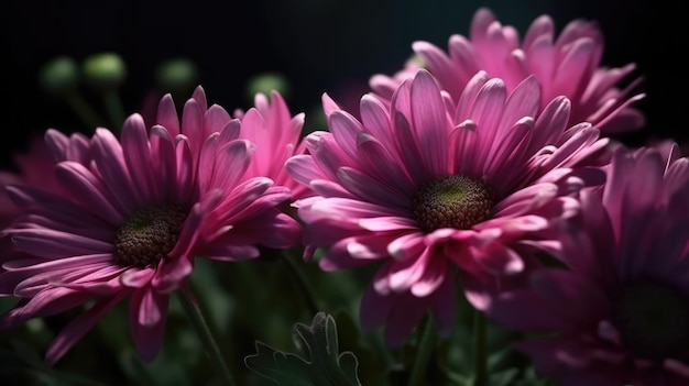 Un bouquet de fleurs violettes et roses