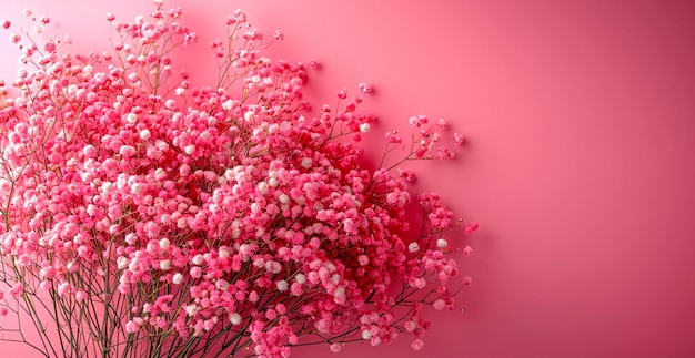 Bouquet floral brillant de gypsophile sur un fond rose d'humeur festive