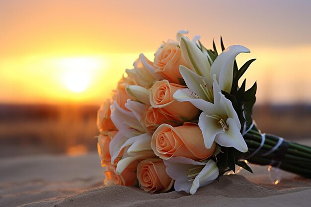 Bouquet sur le fond d'un paysage de montagne