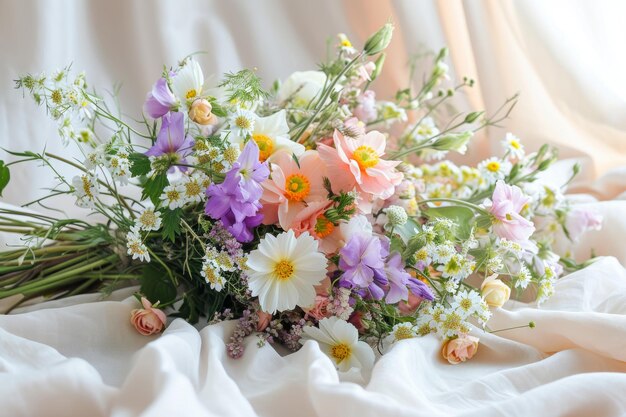 Bouquet frais et luxuriant de fleurs colorées de différentes espèces IA générative