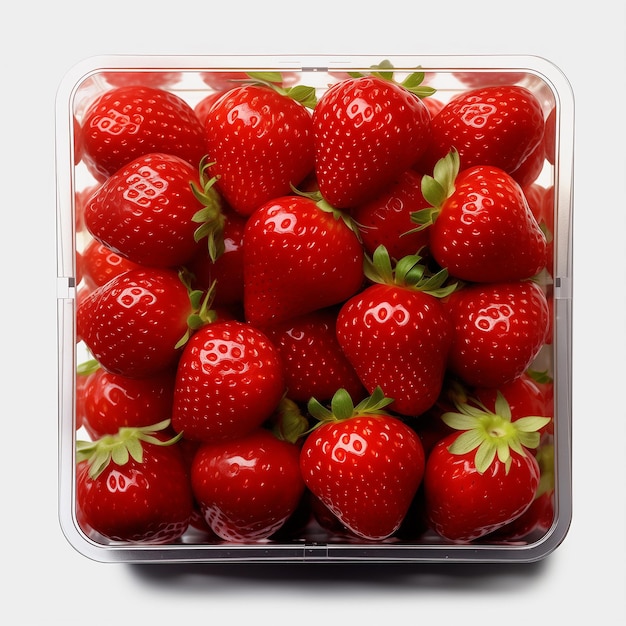 un bouquet de fraises dans la boîte en plastique