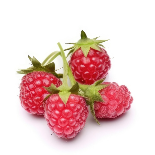 Un bouquet de framboises avec des feuilles vertes sur elles