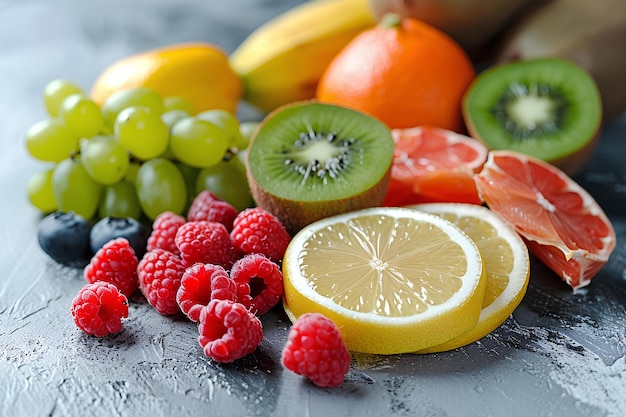 Photo un bouquet de fruits assis sur une table