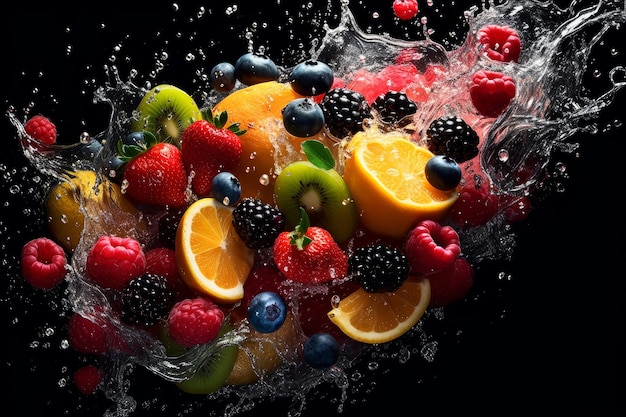 Un bouquet de fruits dans un bol d'eau