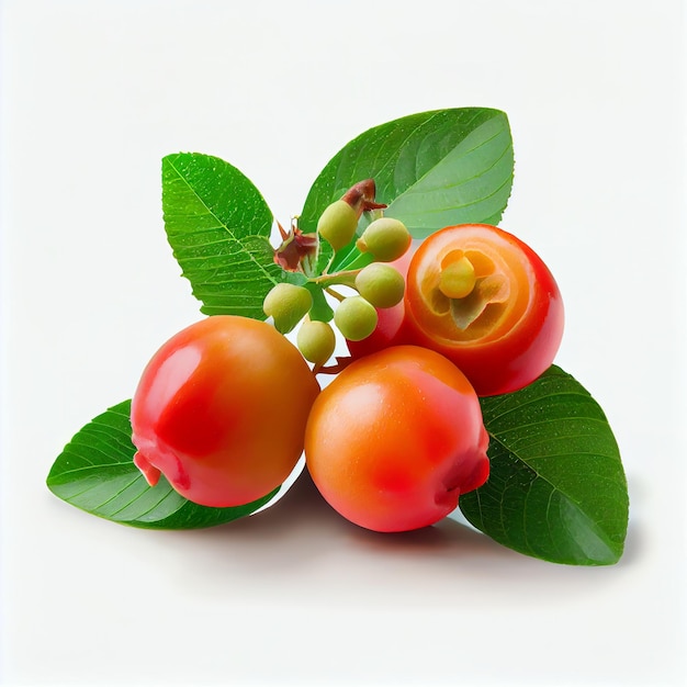 Bouquet de fruits frais jambul avec des feuilles sur fond blanc