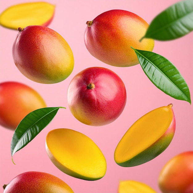 Photo un bouquet de fruits de mangue avec des feuilles vertes