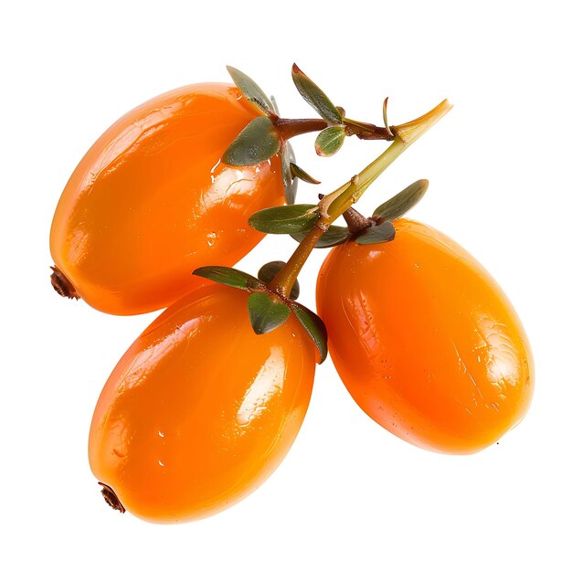 un bouquet de fruits orange avec des feuilles vertes sur un fond blanc