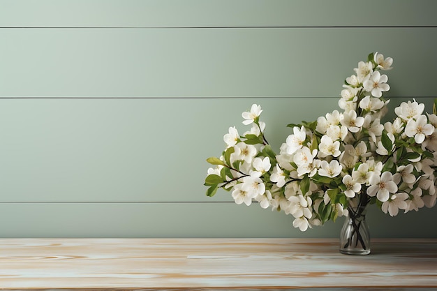 Bouquet de goussettes de neige dans un vase avec des murs en bois blanc