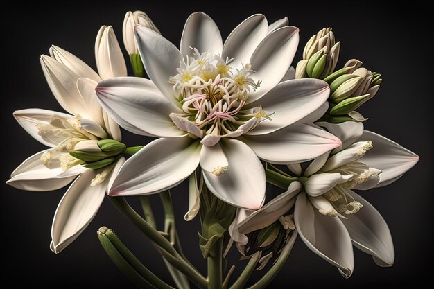 Bouquet de gouttelettes de neige sur un fond noir Photographie de studio ai générative