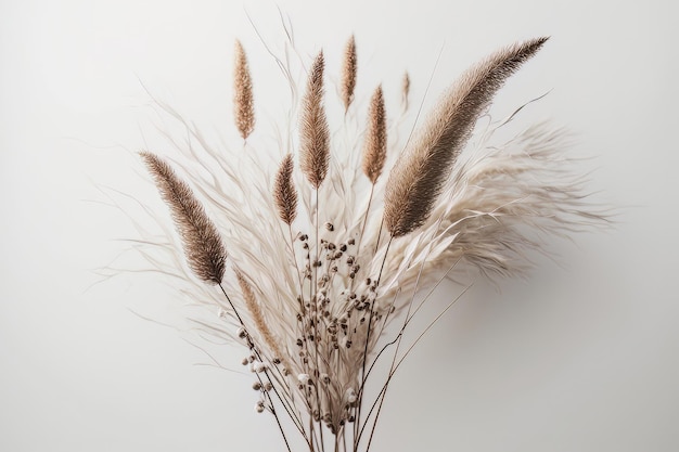 Bouquet d'herbe de queue de lièvre séchée naturelle sur fond blanc Illustration AI Generative