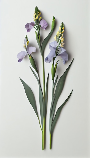 Un bouquet d'iris est affiché sur un fond blanc.