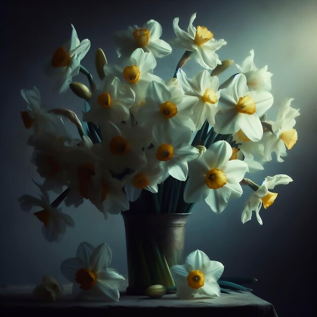 Photo bouquet de jonquilles avec une lumière latérale spectaculaire fleurs et plantes au printemps générées par l'ia