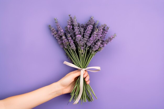 Un bouquet de lavande sur fond violet