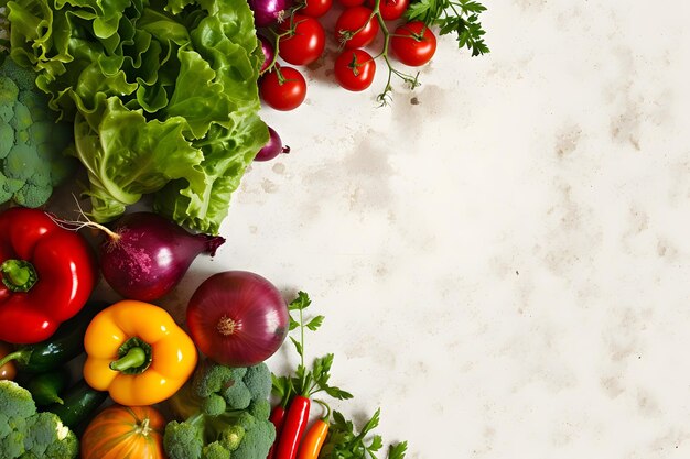 un bouquet de légumes, y compris des radis, des radissés, des tomates et des oignons