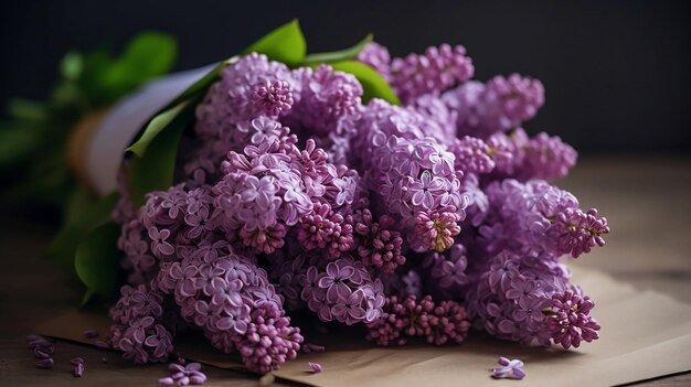 Un bouquet de lilas sur une table