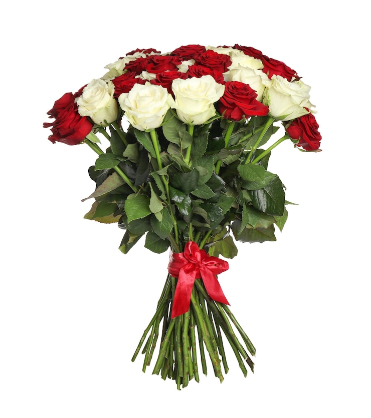 Photo bouquet de luxe de roses fraîches isolé sur blanc
