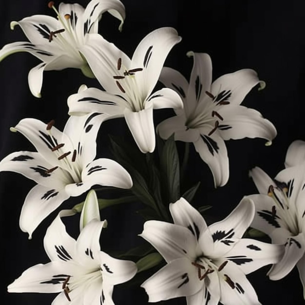 Un bouquet de lys blancs sur fond noir