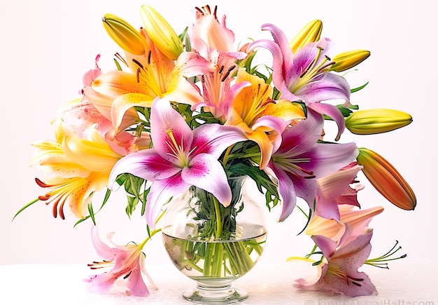 Bouquet de Lys dans un vase isolé sur fond blanc