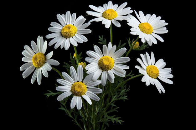 Photo bouquet de marguerites isolé sur un fond noir