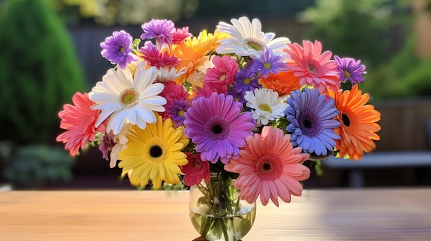 Un bouquet de marguerites multicolores vibrantes met en valeur la beauté naturelle