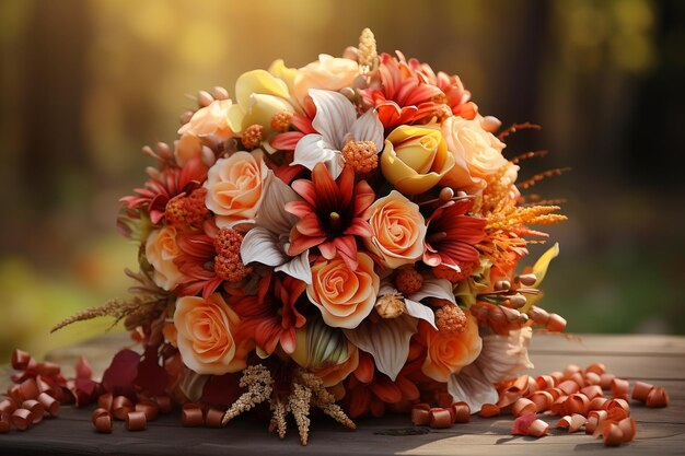 Photo bouquet de mariage d'automne avec des citrouilles et des saisons 0021 01