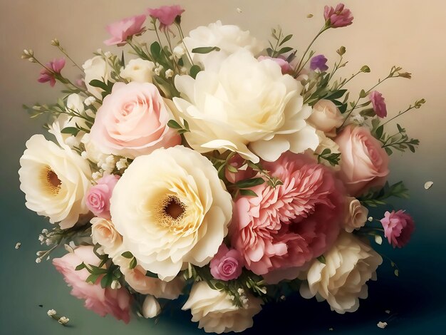 Un bouquet de mariage est sur la table dans l'arrière-plan de différentes espèces pour les bouquets de mariée