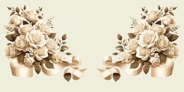 Bouquet de mariage avec des roses et des rubans conception de carte de mariage florale illustration vectorielle