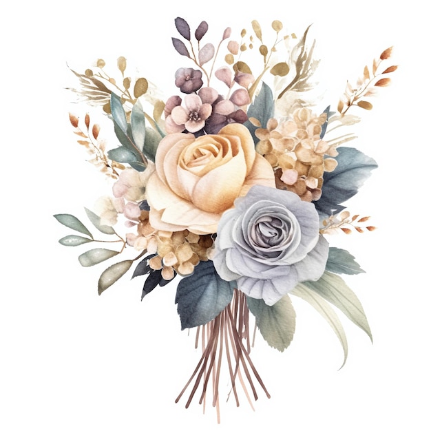 Bouquet de mariée aquarelle sur fond blanc