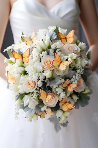Photo bouquet de mariée élégant design de mariage à la mode avec des papillons