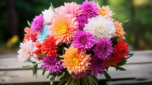 bouquet multicolore vibrant de chrysanthèmes dahlias