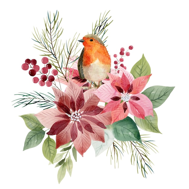 Bouquet de Noël à l'aquarelle