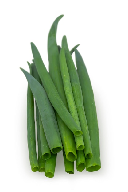 Bouquet d'oignons verts isolé sur fond blanc