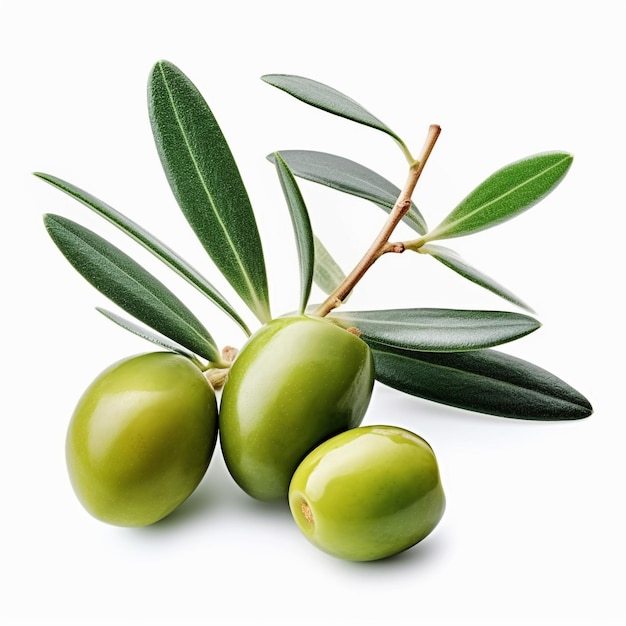 Un bouquet d'olives avec des feuilles sur un fond blanc