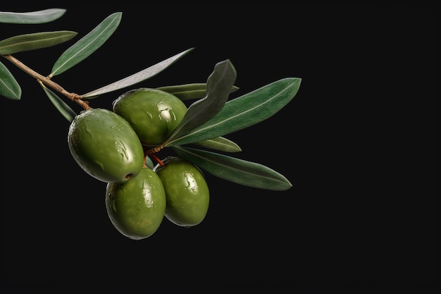 Un bouquet d'olives vertes sur une branche