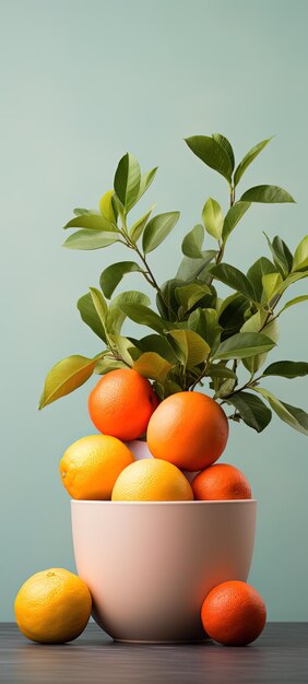 Photo un bouquet d'oranges sont sur une table avec des feuilles et une branche d'arbre