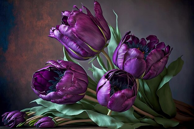 Bouquet original de tulipes violet foncé pour les voeux d'anniversaire